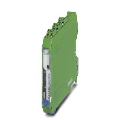 Ein grünes elektronisches Modul mit mehreren Anschlusspunkten, das typischerweise in der industriellen Automatisierung oder Steuerungssystemen verwendet wird.