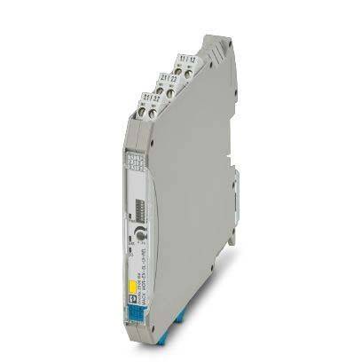 Elektronisches Gerät mit einer schlanken, rechteckigen Form und mehreren Anschlüssen auf der Oberseite. Wahrscheinlich für industrielle oder elektrische Anwendungen verwendet.