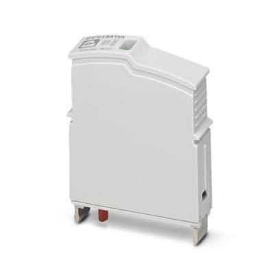 Ein weißes Überspannungsschutzgerät mit Anschlüssen und LED-Indikatoren, das zum Schutz von Elektrosystemen vor Spannungsspitzen entwickelt wurde.