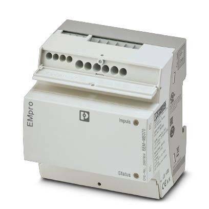 Ein elektronisches Gerät mit mehreren Anschlüssen oben, beschriftet mit 'EMPro Impuls Status', das zur Überwachung elektrischer Systeme verwendet wird.