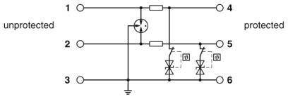 Elektronische Schaltkreiszeichnung, die einen Transistor, einen Kondensator und eine Diode mit Drähten verbunden zeigt. Der Transistor ist geerdet.