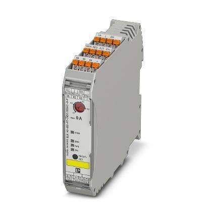 Phoenix Contact' Sicherheitsrelaismodul, Modell ELR-H3-9/A. Bietet mehrere Anschlusspunkte und kompaktes Design für elektrische Systeme.