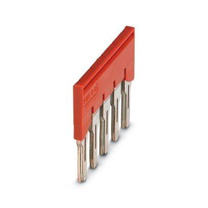 Roter sechspoliger Steckverbinder auf weißem Hintergrund.