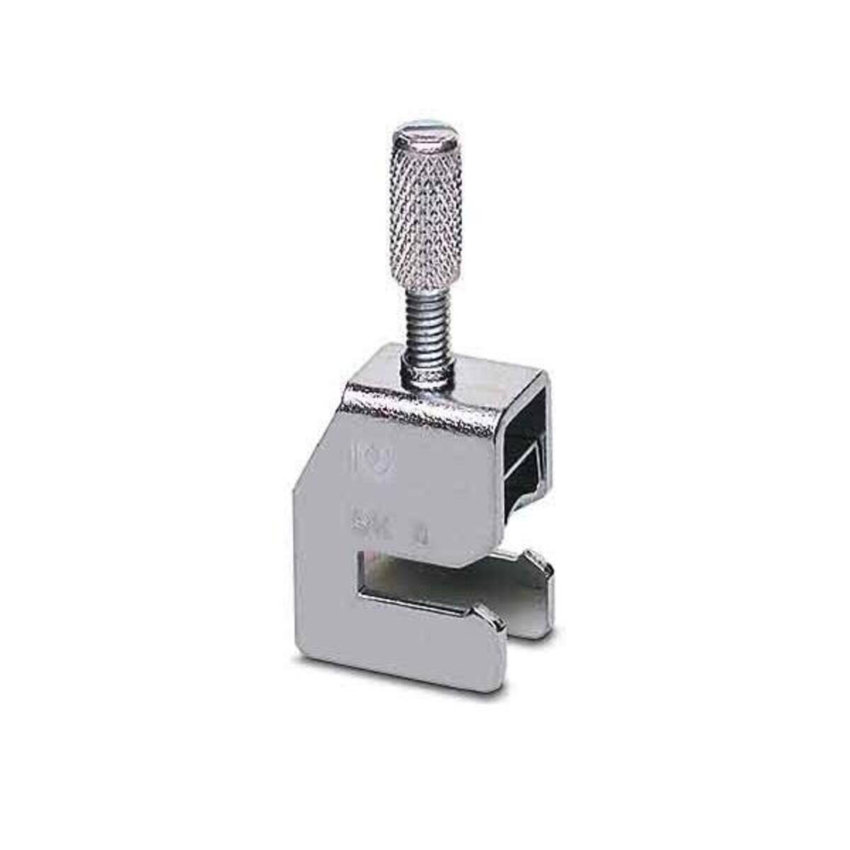 Ein Metall-C-Schraubzwinge mit einer strukturierten Schraube, die zum sicheren Zusammenhalten von Objekten verwendet wird.