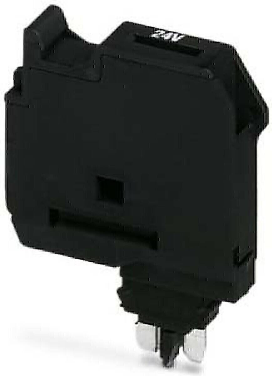 Schwarzes elektrisches Gerät mit rechteckiger Form und mehreren Schlitzen, möglicherweise eine Verbinder- oder Adapterkomponente.