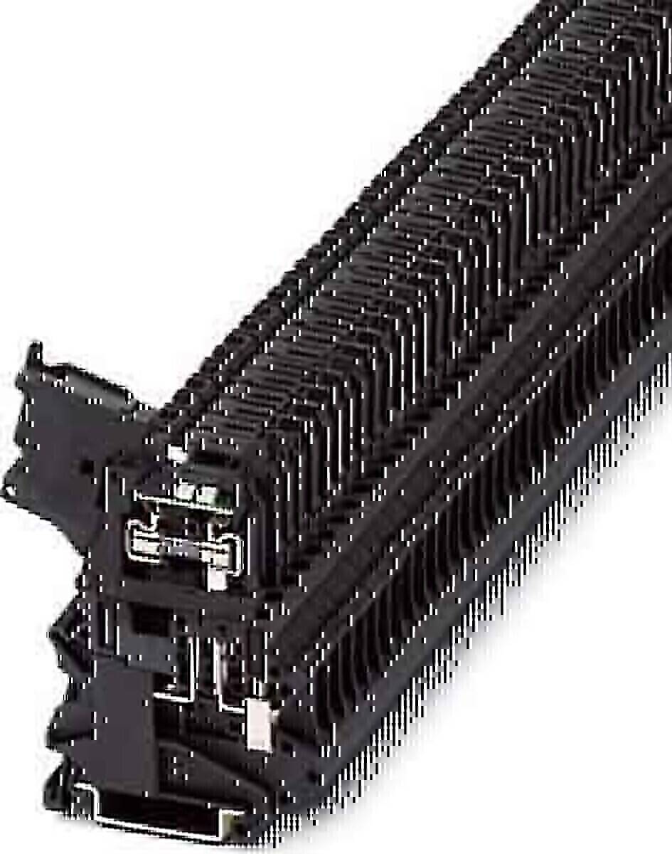 Ein schwarzes, geripptes mechanisches Teil mit einem Anschluss und Schlitzen, möglicherweise eine Komponente von elektronischer oder industrieller Ausrüstung.