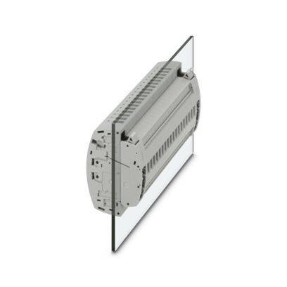Industrielle LED-Leuchte mit rechteckigem Metallgehäuse und transparenter Frontplatte, dargestellt in schräger Seitenansicht auf weißem Hintergrund.