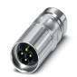 Ein Metallverbinder mit mehreren Pins, der für elektrische Verbindungen verwendet wird, liegt auf einer weißen Oberfläche.