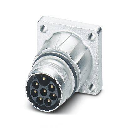 Metallischer runder Mehrpin-Elektrostecker mit quadratischer Flanschmontageplate und Gewinde-Vorderansicht