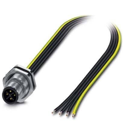 Ein Mehrfachdrahtverbinder mit einem Metallgehäuse und fünf farbcodierten Leitungen (schwarz, gelb), die herausragen, entwickelt für elektrische Ausrüstung.