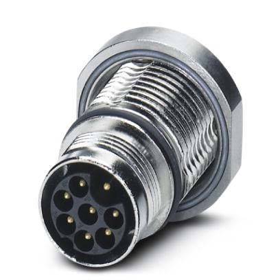 Siebenpoliger Metallverbindungsstecker mit einem verschraubten Außengehäuse für sichere Befestigung.