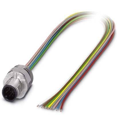 Ein metallischer kreisförmiger Anschluss mit mehrfarbigen Kabeln, die von ihm ausgehen und eine Reihe von elektrischen Verbindungsmöglichkeiten aufzeigen.