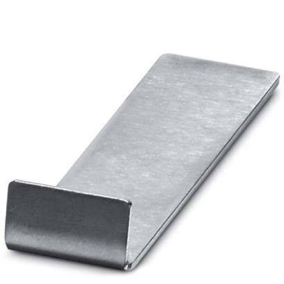 Ein flaches, rechteckiges Metaller-Lesezeichen mit einer umgebogenen Kante zum Befestigen an Seiten. Das schlichte, elegante Design lässt einen minimalistischen Stil vermuten.