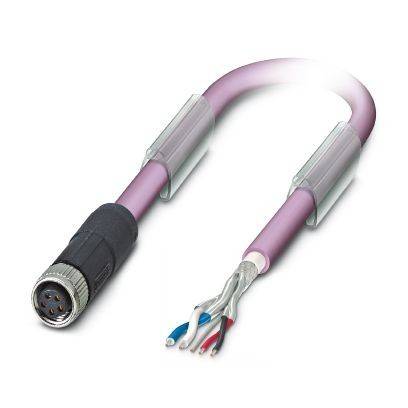 Violettes Kabel mit einem runden Mehrpol-Stecker auf der einen Seite und abisolierten farbcodierten Drähten auf der anderen Seite.