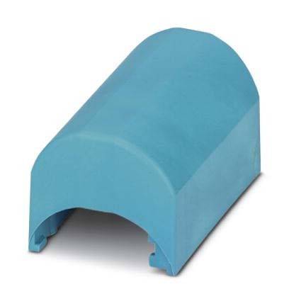 Blaue Plastikschutzabdeckung in Form eines Halbzylinders, die zum Abschirmen von kleinen Komponenten oder Gerätekanten verwendet wird.