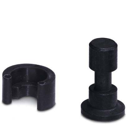 Ein schwarzer U-förmiger Clip und Stift, der auf einem weißen Hintergrund gezeigt wird, sind für Befestigungs- oder Organisationszwecke konzipiert.