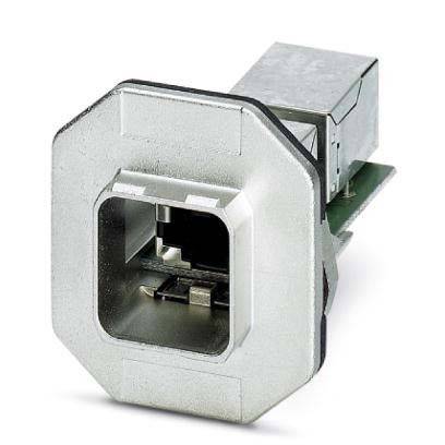 Ein metallischer USB-B-Anschluss ist abgebildet; üblicherweise in Druckern und anderen Geräten für Datentransfer verwendet.