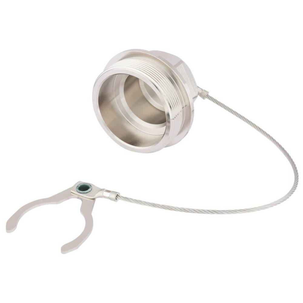 Metallstaub-Kappe für industrielle Anwendungen mit angehängter Drahtschlaufe und gabelförmigem Halter, entwickelt zum sicheren Abdecken von Ausrüstung.