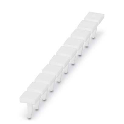 Eine Reihe von acht kleinen, weißen, quadratischen Blöcken mit Beinen, die kleinen Tischen ähneln, diagonal auf einer weißen Oberfläche ausgerichtet.