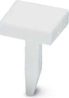 Weißer Kunststoff-Möbelfußschutz mit quadratischer Form und zylindrischem Schaft; entwickelt zum Schutz von Böden vor Kratzern und Abschürfungen.