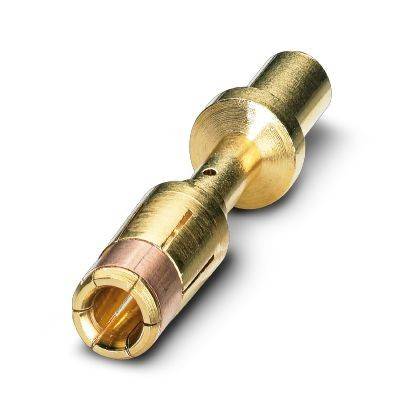 Vergoldeter koaxialer Kabelsteckeradapter auf weißem Hintergrund isoliert, diagonal dargestellt mit Gewinde und offener Buchse.