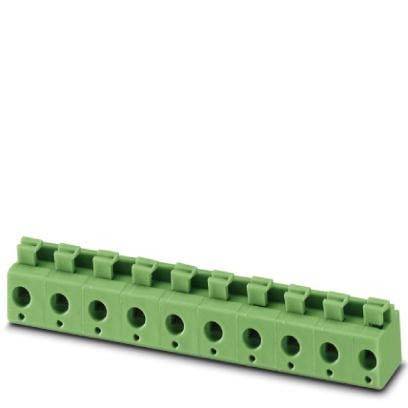 Ein grüner Terminalblock-Verbinder mit acht Anschlusspunkten, der für elektrische Verkabelung in elektronischen Geräten verwendet wird.