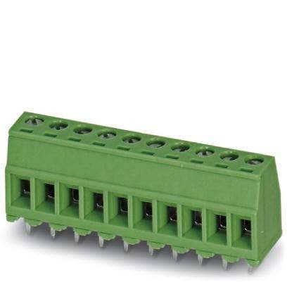 Ein grüner Anschlussblock mit acht Anschlusspunkten, der zum Verdrahten elektrischer Schaltkreise verwendet wird.