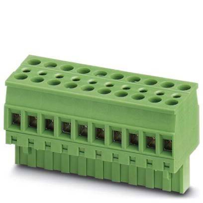 Grüner elektrischer Anschlussblock mit mehreren Öffnungen für Kabel, der in elektronischen Geräten für sichere Kabelverbindungen verwendet wird.