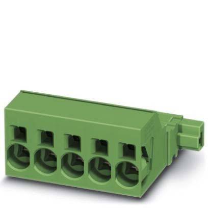 Ein grüner elektronischer Anschlussblock mit sechs Steckplätzen, konzipiert für die Befestigung auf Leiterplatten und elektrische Verdrahtungsverbindungen.
