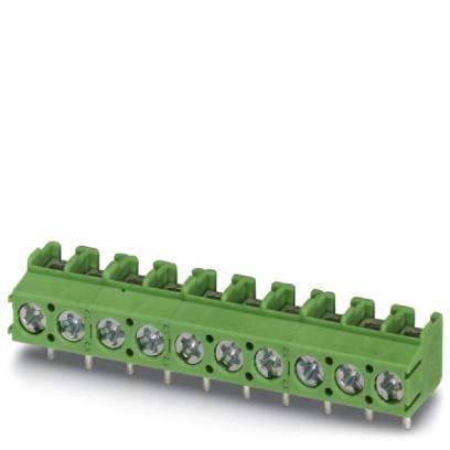 Ein grüner Terminalblock-Anschluss mit acht Schraubklemmen, verwendet für elektrische Drahtverbindungen.