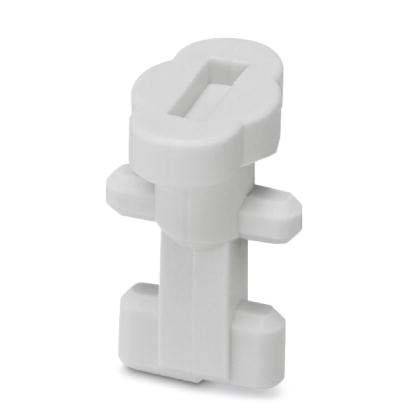 Ein weißer Kunststoff-LEGO-Technic-Verbinder, geformt wie ein zylindrischer Stift, ist darauf ausgelegt, mehrere Elemente in Konstruktionssets zu verbinden.