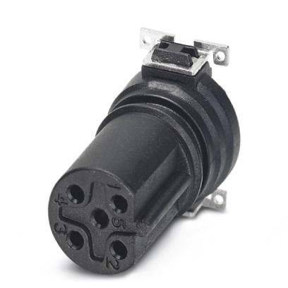 Ein schwarzer zylindrischer Stecker mit fünf nummerierten Kontaktstiften, der für elektronische oder Audio-Geräteverbindungen verwendet wird.