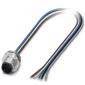 Ein Metallbarrenstecker mit einem Drahtanschluss, der mehrere farbige Drähte an seinem Ende aufweist.