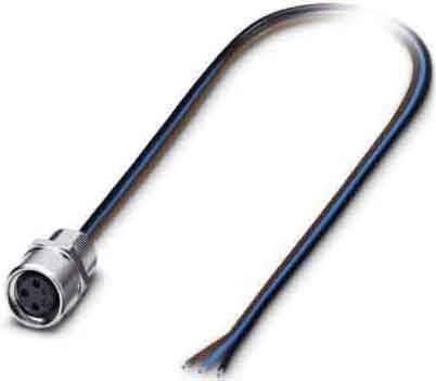 Ein elektrischer Anschluss mit einem gekrümmten Kabel, ausgestattet mit einem Metallgehäuse und mehreren Pinholes, geeignet für die Signalübertragung oder Stromversorgung.