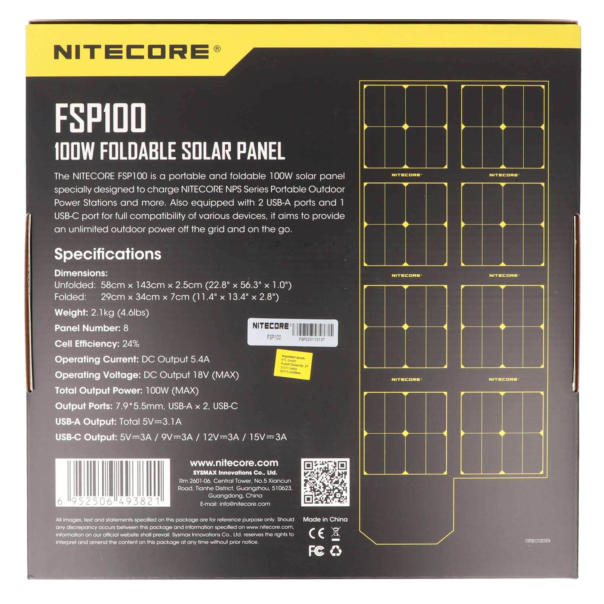 Nitecore FSP100 faltbares Solarpanel mit max. 100W, max. 3A Ausgang, mit USB-C, USB-A Ausgang