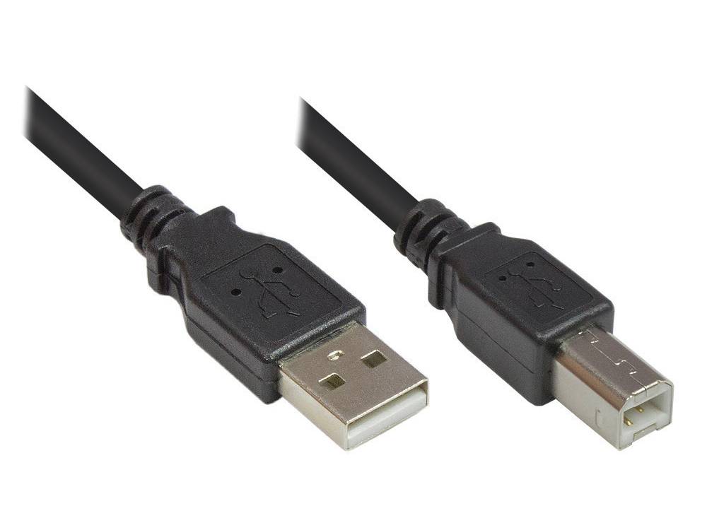 Good Connections® Anschlusskabel USB 2.0 Stecker A an Stecker B, schwarz, 5m