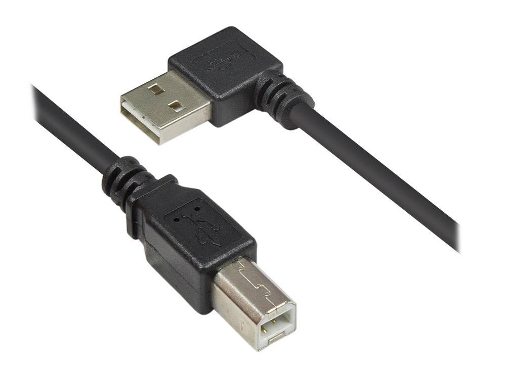 Zwei schwarze USB-Kabel mit Typ-A-Steckern, ein männlicher Stecker und eine weibliche Buchse, auf weißem Hintergrund dargestellt.