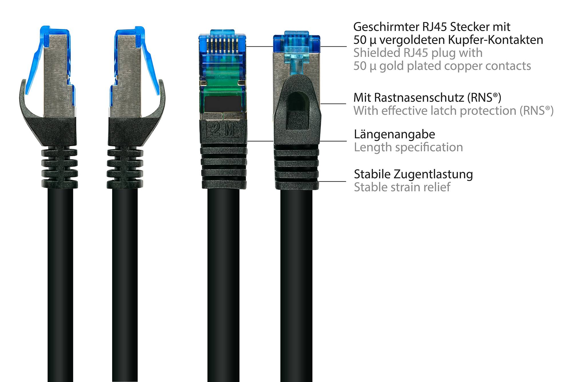 RNS® Patchkabel SmartFLEX, Cat.6A, S/FTP, PiMF, halogenfrei, 500MHz, schwarz, 0,25m, Good Connections®