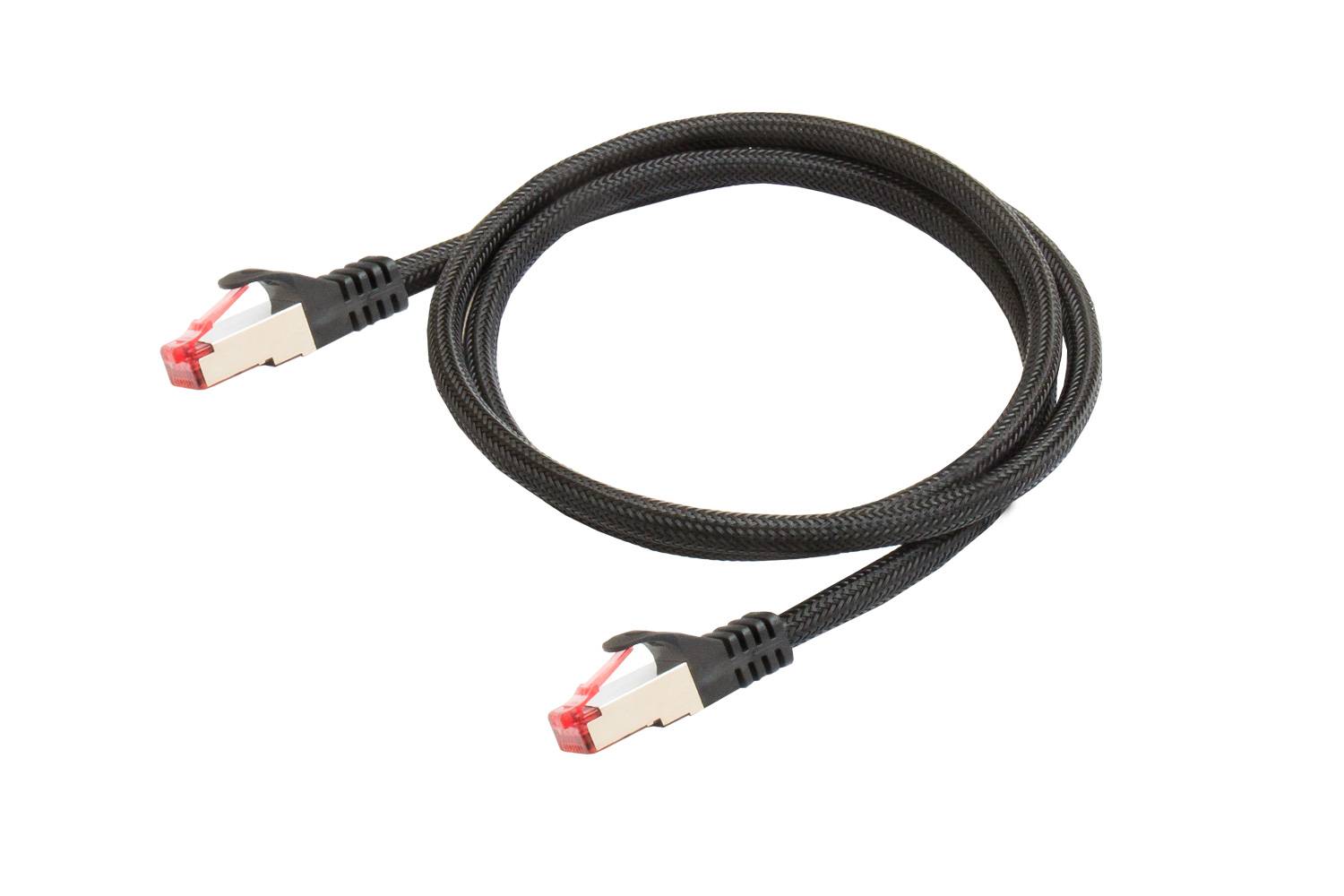 Python® Patchkabel mit Rastnasenschutz und Nylongeflecht, Cat. 6, S/FTP, PiMF, PVC, 250MHz, OFC, schwarz, 0,25m