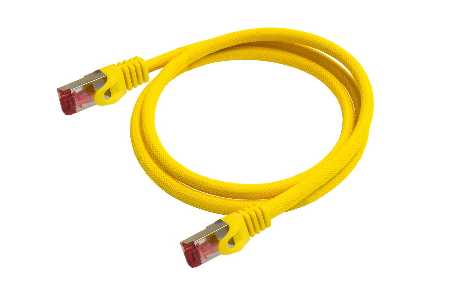 Python® Series Patchkabel mit Rastnasenschutz und Nylongeflecht, Cat. 6, S/FTP, PiMF, PVC, 250MHz, OFC, gelb, 0,25m