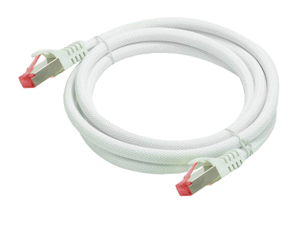 Python® Series Patchkabel mit Rastnasenschutz und Nylongeflecht, Cat. 6, S/FTP, PiMF, PVC, 250MHz, OFC, weiß, 7,5m