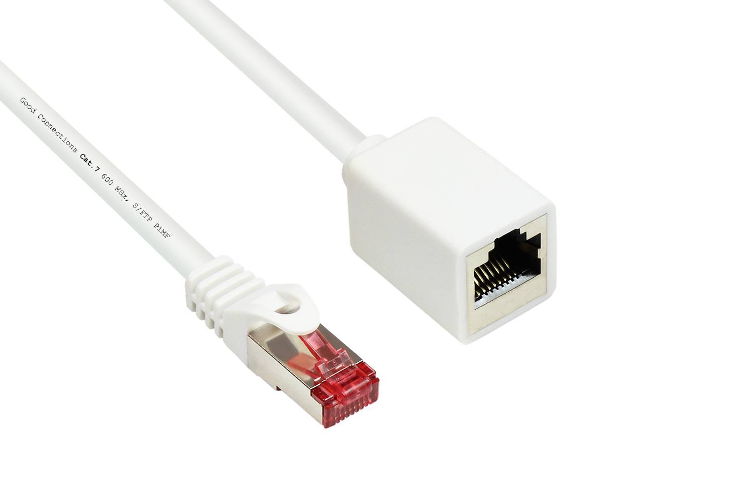 Good Connections® RNS® Patchkabelverlängerung mit Rastnasenschutz, Cat. 6, S/FTP, PiMF, PVC, 250MHz, OFC, CU, weiß, 3m