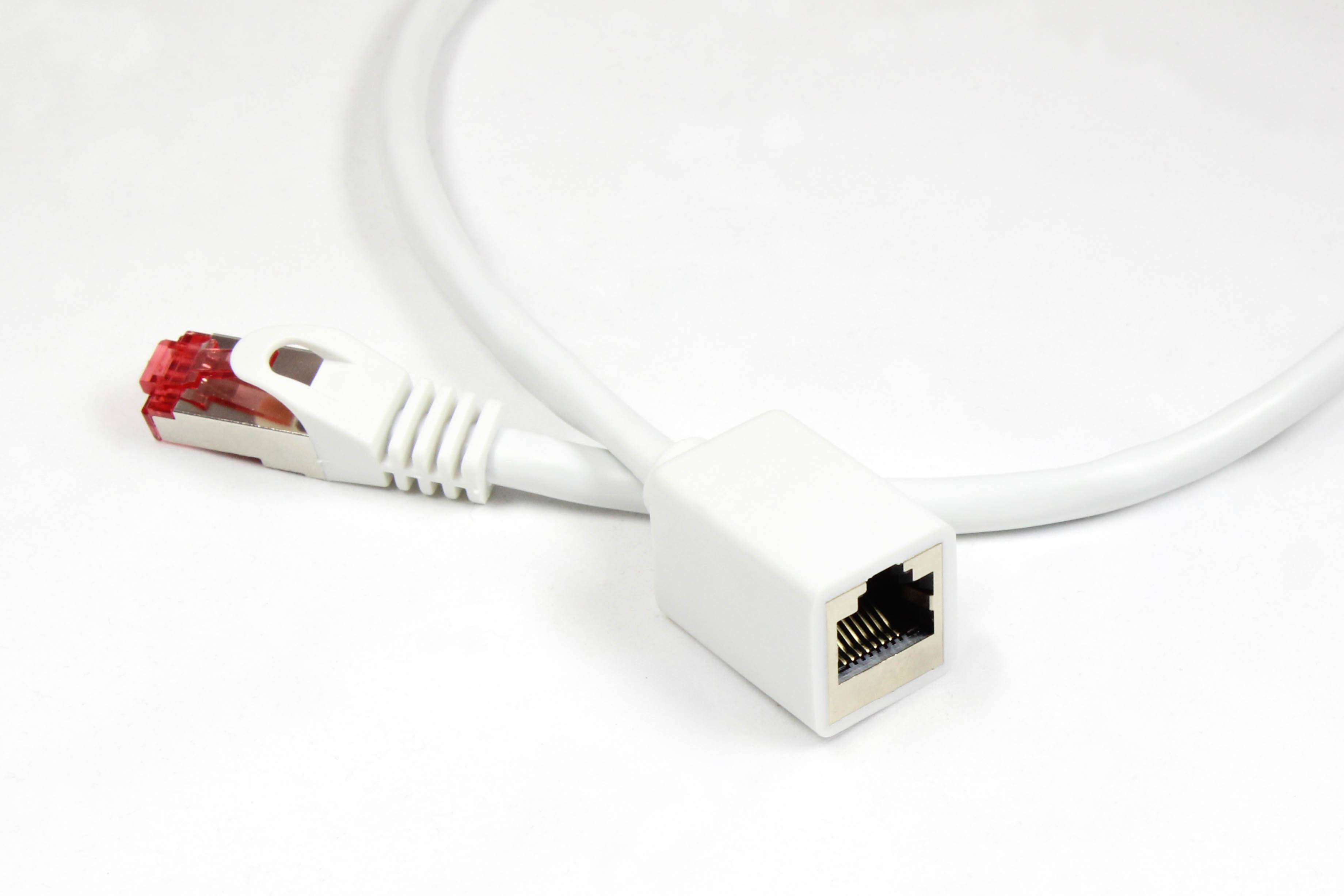 Good Connections® RNS® Patchkabelverlängerung mit Rastnasenschutz, Cat. 6, S/FTP, PVC, 250MHz, CU, weiß, 0,5m