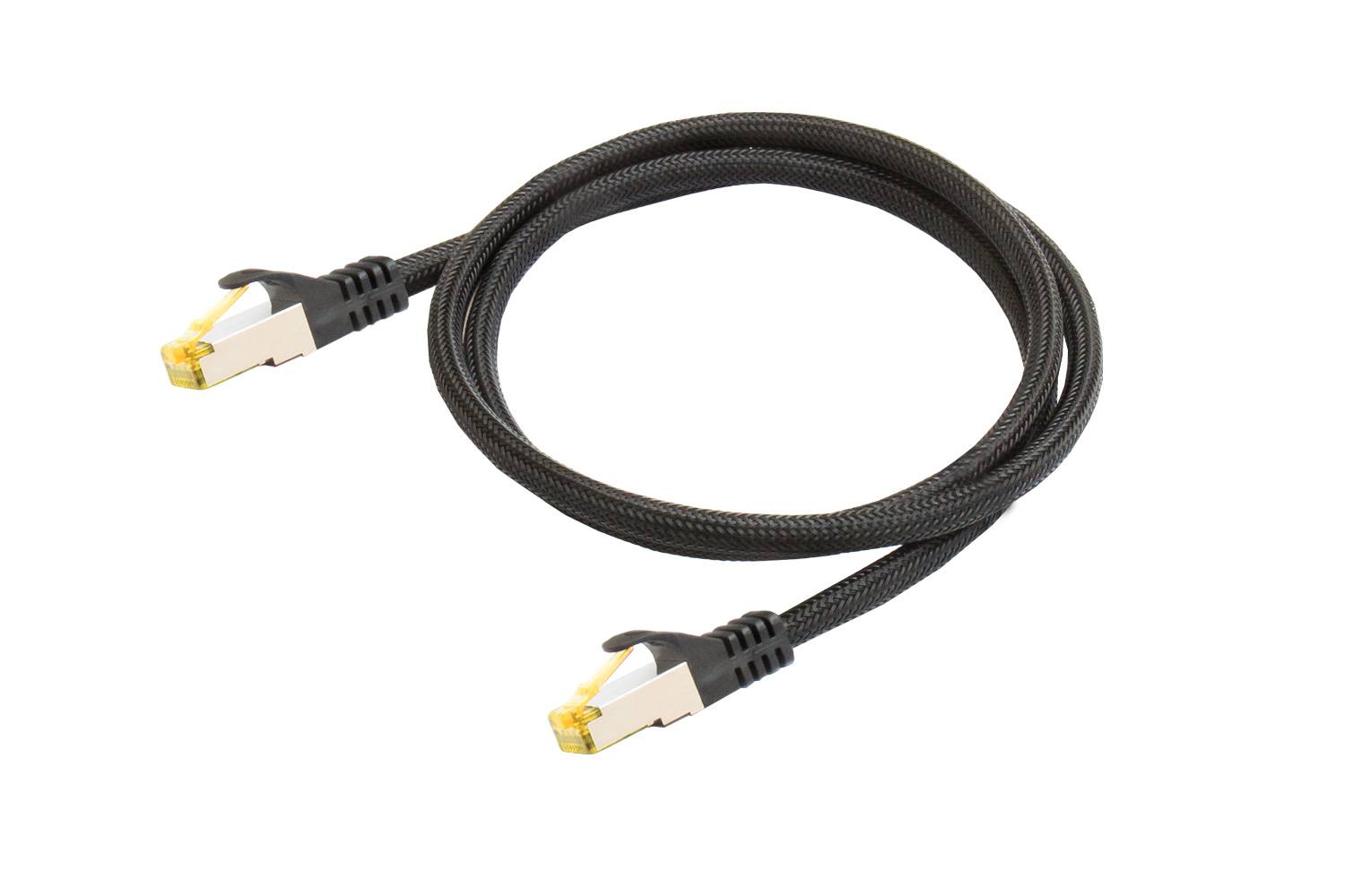 Python® Series RJ45 Patchkabel mit Cat. 7 Rohkabel, und Nylongeflecht, S/FTP, PiMF, 500MHz, OFC, schwarz, 0,25m