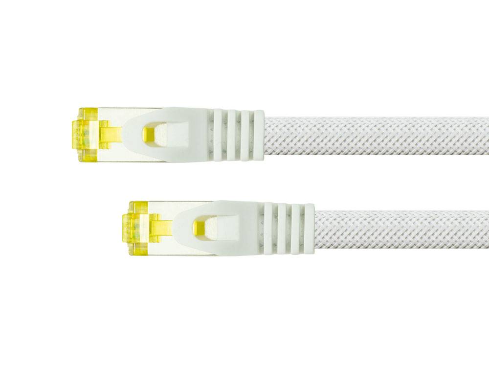 Python® Series RJ45 Patchkabel mit Cat. 7 Rohkabel, und Nylongeflecht, S/FTP, PiMF, 500MHz, OFC, weiß, 1m