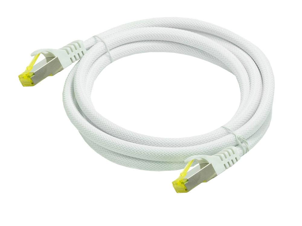 Python® Series RJ45 Patchkabel mit Cat. 7 Rohkabel, und Nylongeflecht, S/FTP, PiMF, 500MHz, OFC, weiß, 0,25m