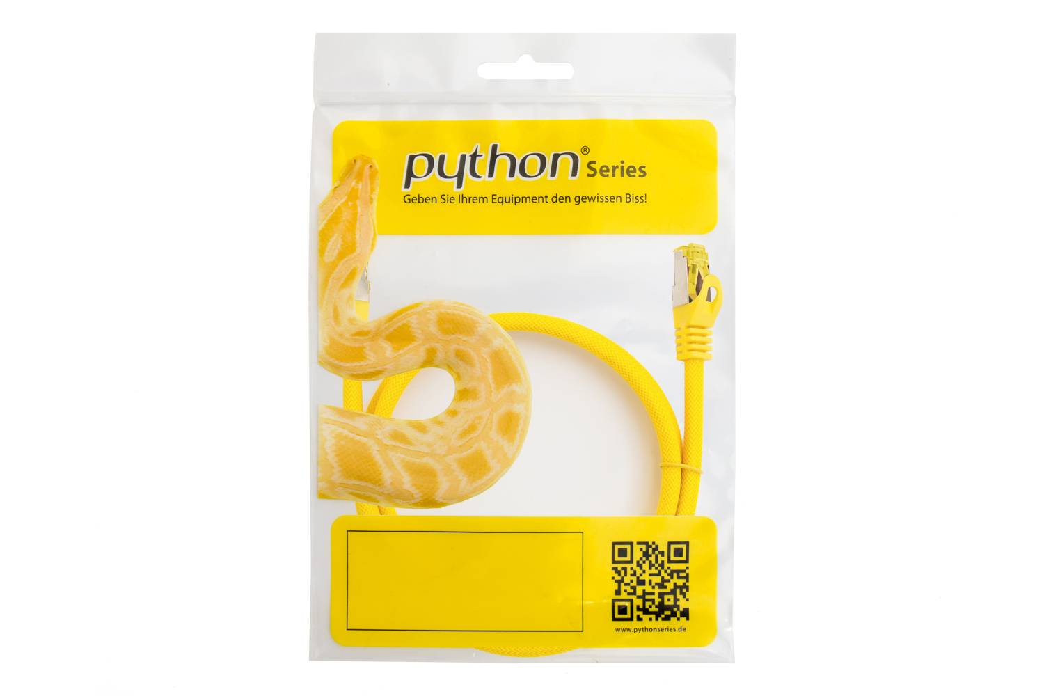 Python® Series RJ45 Patchkabel mit Cat. 7 Rohkabel, und Nylongeflecht, S/FTP, PiMF, 500MHz, OFC, gelb, 2m