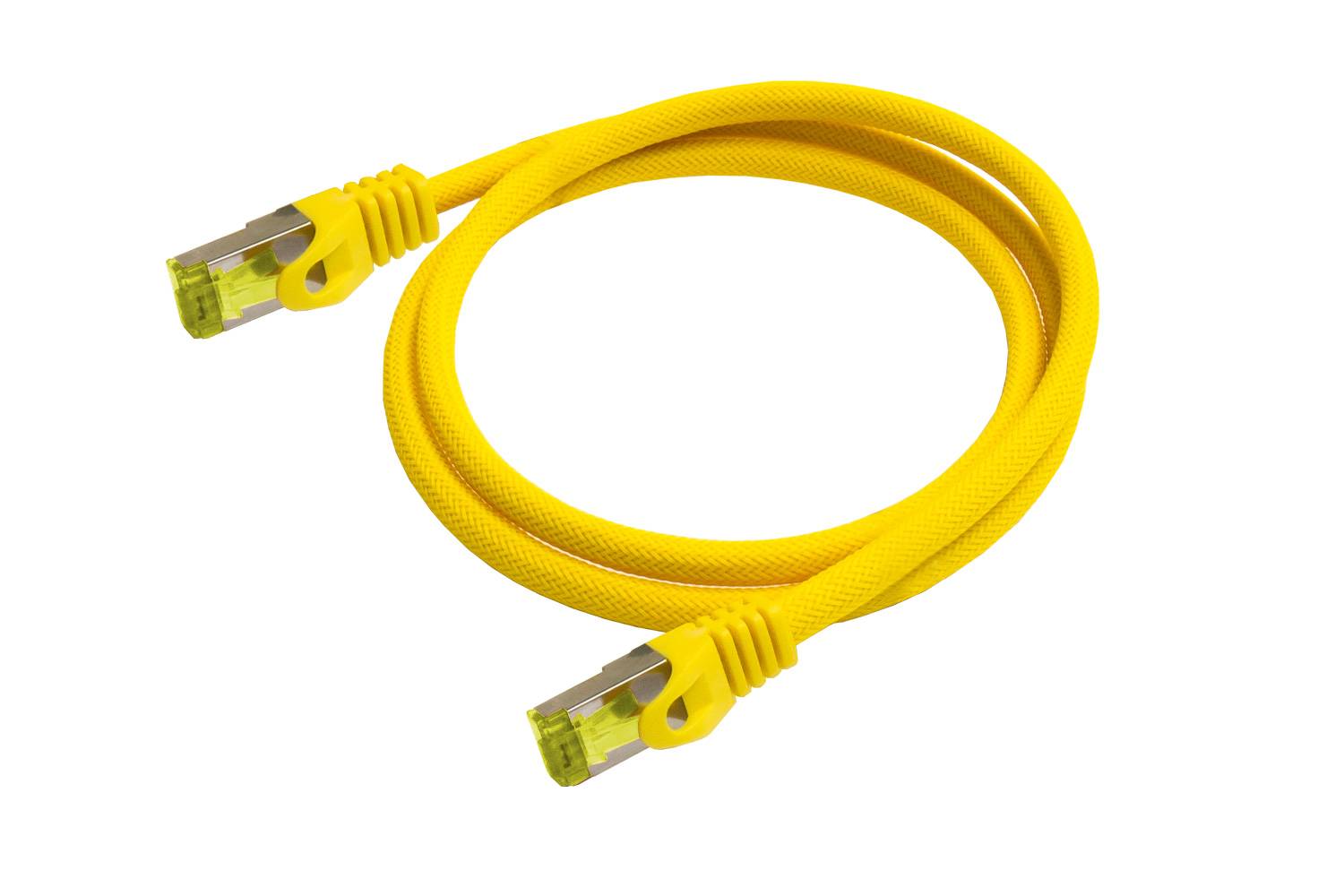 Python® Series RJ45 Patchkabel mit Cat. 7 Rohkabel, und Nylongeflecht, S/FTP, PiMF, 500MHz, OFC, gelb, 2m