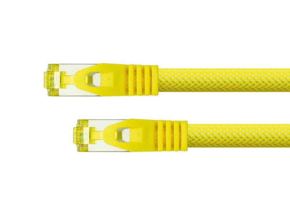 Python® Series RJ45 Patchkabel mit Cat. 7 Rohkabel, und Nylongeflecht, S/FTP, PiMF, 500MHz, OFC, gelb, 7,5m
