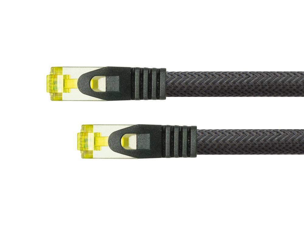 Python® Series RJ45 Patchkabel mit Cat. 7 Rohkabel, und Nylongeflecht, S/FTP, PiMF, 500MHz, OFC, schwarz, 10m